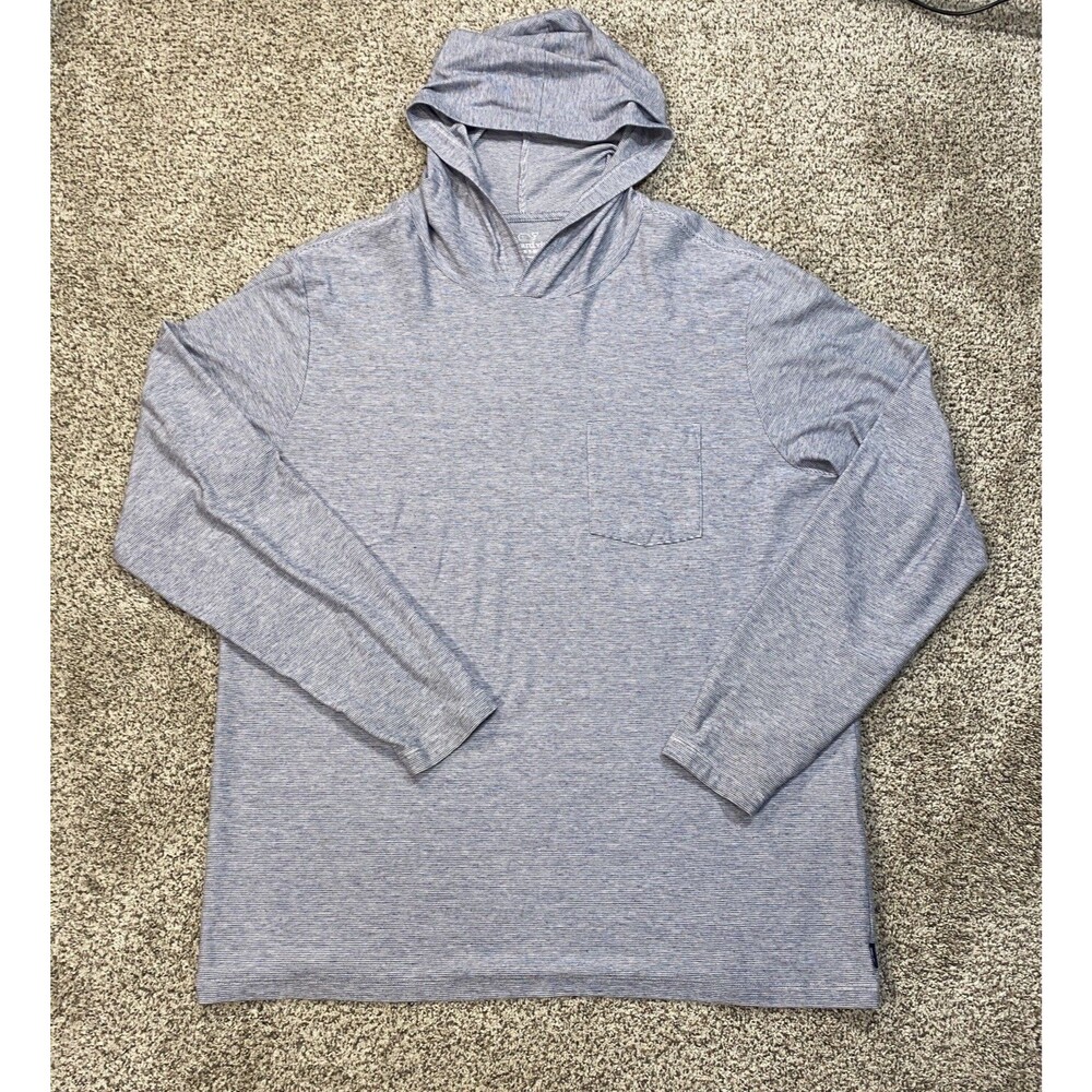 Vineyard Vines Shirt Mens L Gray Island Hooded Long Sleeve Striped Logo Tee